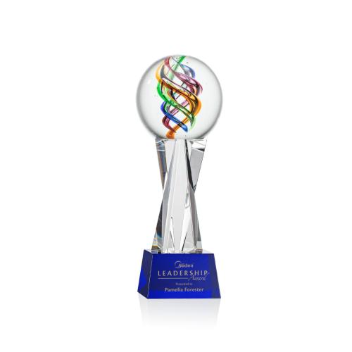 Corporate Awards - Glass Awards - Art Glass Awards - Galileo Blue on Grafton Base Spheres Glass Award