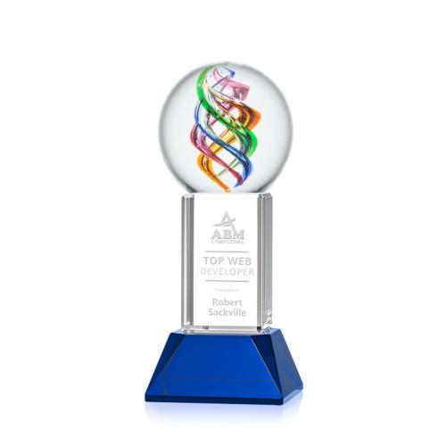 Corporate Awards - Glass Awards - Art Glass Awards - Galileo Blue on Stowe Base Spheres Glass Award