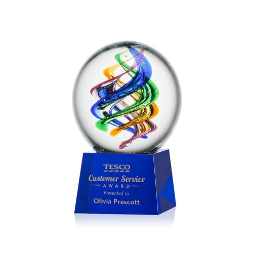 Corporate Awards - Glass Awards - Art Glass Awards - Galileo Blue on Robson Base Spheres Glass Award