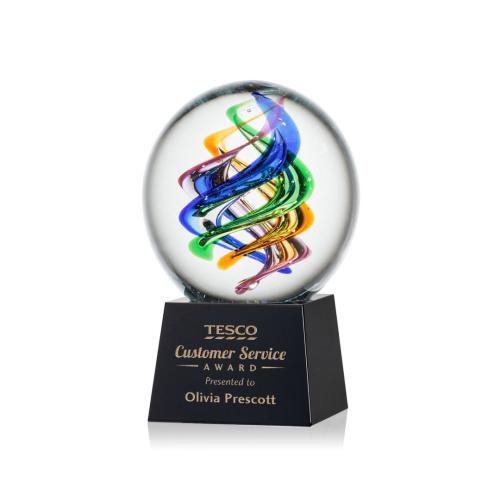 Corporate Awards - Glass Awards - Art Glass Awards - Galileo Black on Robson Base Spheres Glass Award