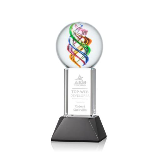 Corporate Awards - Glass Awards - Art Glass Awards - Galileo Black on Stowe Base Spheres Glass Award