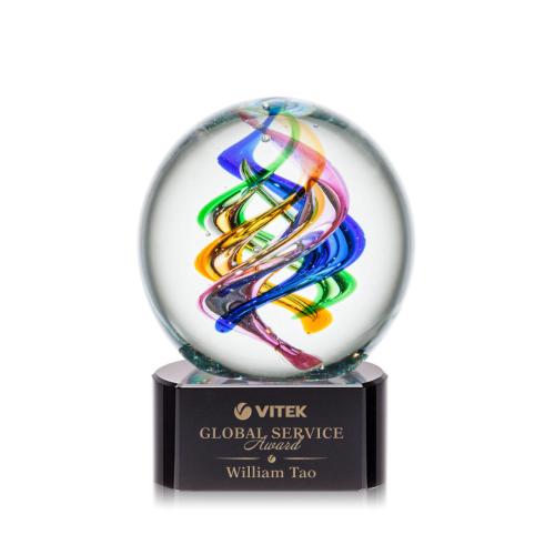 Corporate Awards - Glass Awards - Art Glass Awards - Galileo Black on Paragon Base Spheres Glass Award