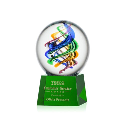 Corporate Awards - Glass Awards - Art Glass Awards - Galileo Green on Robson Base Spheres Glass Award