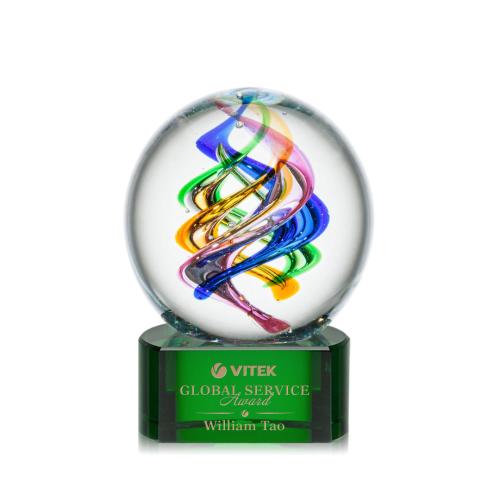 Corporate Awards - Glass Awards - Art Glass Awards - Galileo Green on Paragon Base Spheres Glass Award