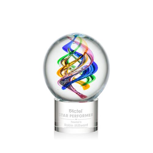 Corporate Awards - Glass Awards - Art Glass Awards - Galileo Clear on Marvel Base Spheres Glass Award