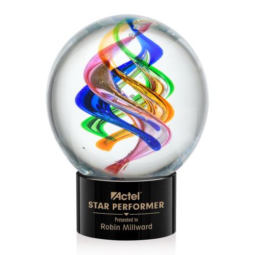 Corporate Awards - Glass Awards - Art Glass Awards - Galileo Black on Marvel Base Spheres Glass Award