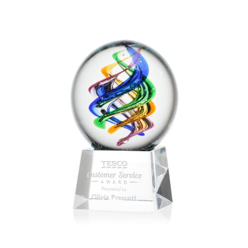 Corporate Awards - Glass Awards - Art Glass Awards - Galileo Clear on Robson Base Spheres Glass Award