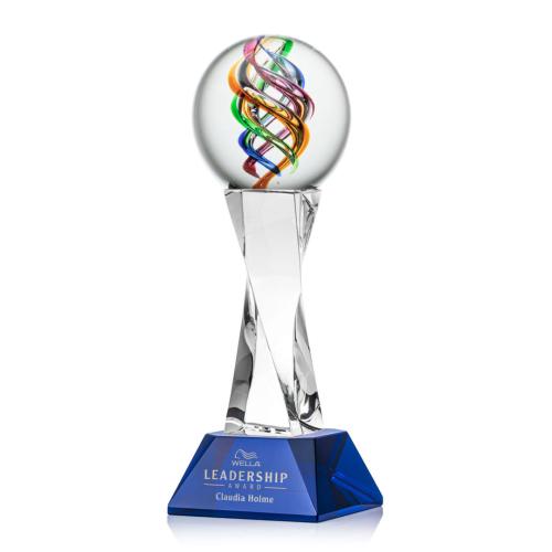Corporate Awards - Glass Awards - Art Glass Awards - Galileo Blue on Langport Base Obelisk Glass Award