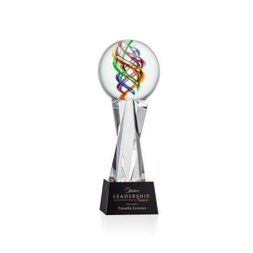 Corporate Awards - Glass Awards - Art Glass Awards - Galileo Black on Grafton Base Spheres Glass Award