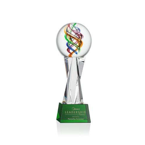 Corporate Awards - Glass Awards - Art Glass Awards - Galileo Green on Grafton Base Spheres Glass Award
