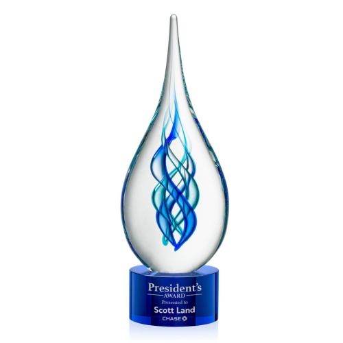 Corporate Awards - Glass Awards - Art Glass Awards - Warrington on Marvel Base - Blue