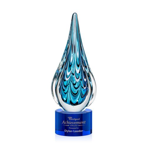 Corporate Awards - Glass Awards - Art Glass Awards - Worchester Blue on Marvel Base Glass Award