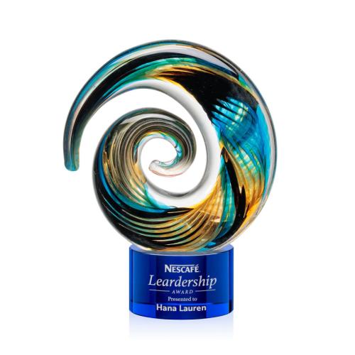 Corporate Awards - Glass Awards - Art Glass Awards - Nazare Blue on Marvel Circle Glass Award