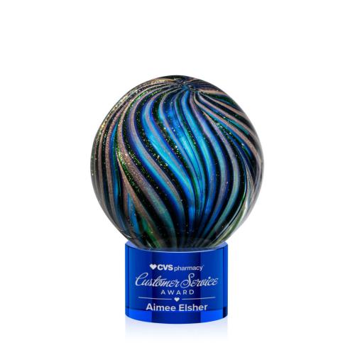 Corporate Awards - Glass Awards - Art Glass Awards - Malton Blue on Marvel Base Spheres Glass Award