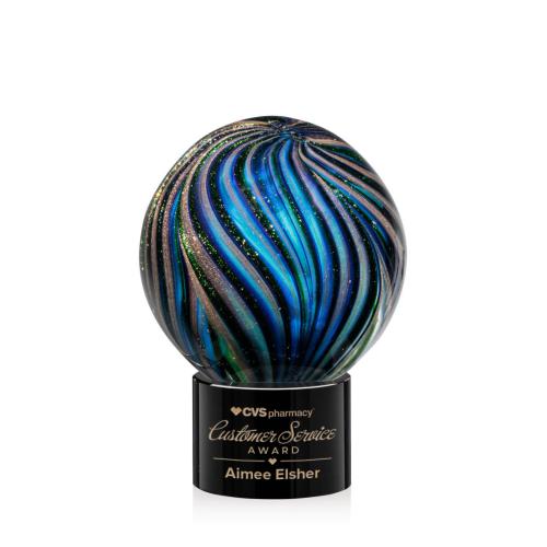 Corporate Awards - Glass Awards - Art Glass Awards - Malton Black on Marvel Base Spheres Glass Award