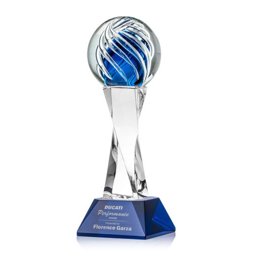 Corporate Awards - Glass Awards - Art Glass Awards - Genista Blue on Langport Base Obelisk Glass Award