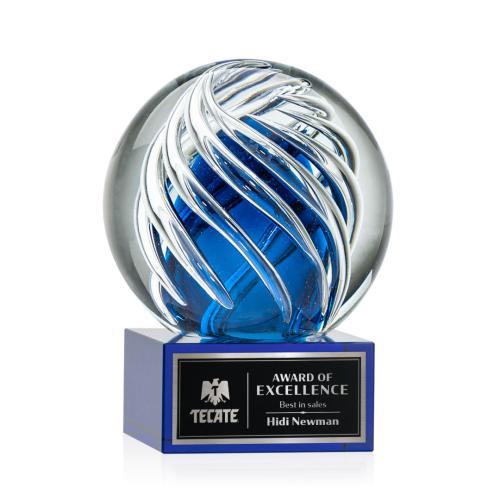 Corporate Awards - Glass Awards - Art Glass Awards - Genista Blue on Hancock Base Spheres Glass Award
