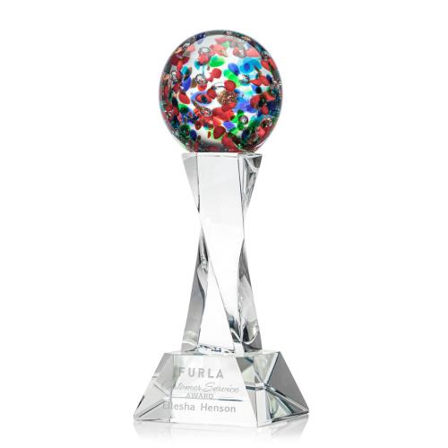 Corporate Awards - Glass Awards - Art Glass Awards - Fantasia Clear on Langport Base Spheres Glass Award