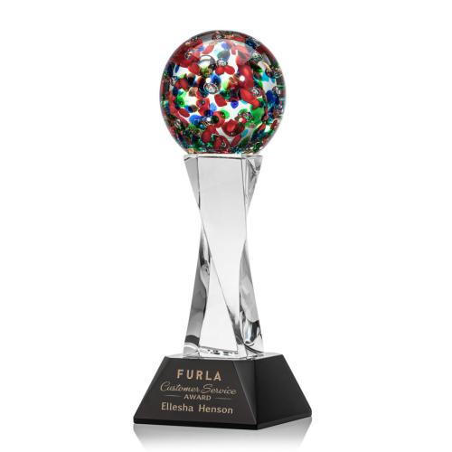 Corporate Awards - Glass Awards - Art Glass Awards - Fantasia Black on Langport Base Spheres Glass Award
