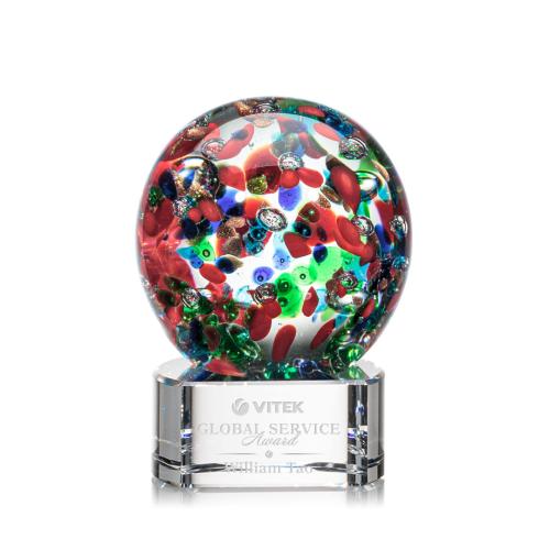Corporate Awards - Glass Awards - Art Glass Awards - Fantasia Clear on Paragon Base Spheres Glass Award