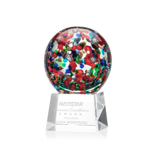 Corporate Awards - Glass Awards - Art Glass Awards - Fantasia Clear on Robson Base Spheres Glass Award