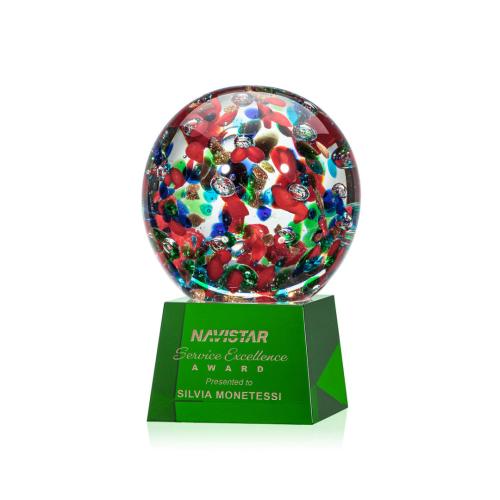 Corporate Awards - Glass Awards - Art Glass Awards - Fantasia Green on Robson Base Spheres Glass Award