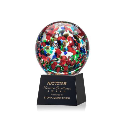 Corporate Awards - Glass Awards - Art Glass Awards - Fantasia Black on Robson Base Spheres Glass Award