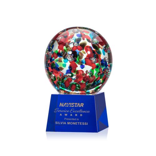 Corporate Awards - Glass Awards - Art Glass Awards - Fantasia Blue on Robson Base Spheres Glass Award