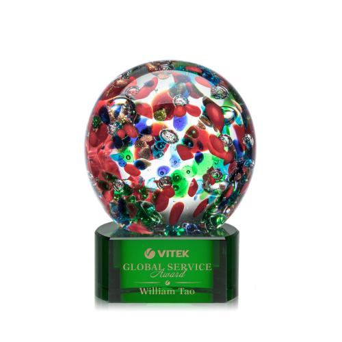 Corporate Awards - Glass Awards - Art Glass Awards - Fantasia Green on Paragon Base Spheres Glass Award