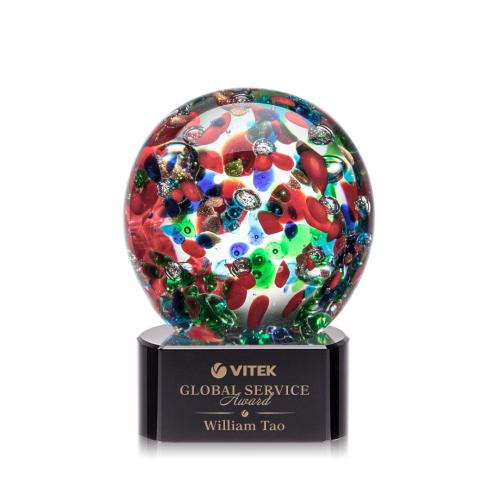 Corporate Awards - Glass Awards - Art Glass Awards - Fantasia Black on Paragon Base Spheres Glass Award
