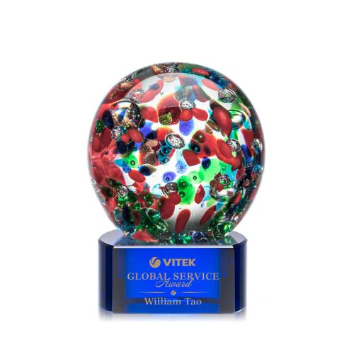 Corporate Awards - Glass Awards - Art Glass Awards - Fantasia Blue on Paragon Base Spheres Glass Award