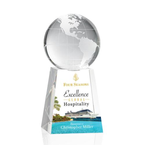 Corporate Awards - Globe on Tall Base Full Color Spheres Crystal Award
