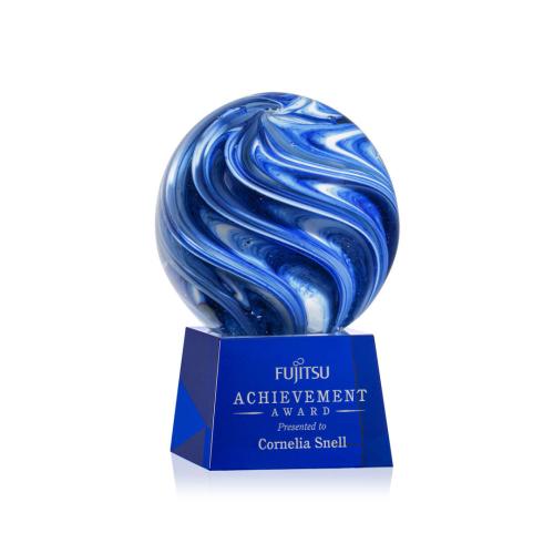 Corporate Awards - Glass Awards - Art Glass Awards - Naples Blue on Robson Base Spheres Glass Award
