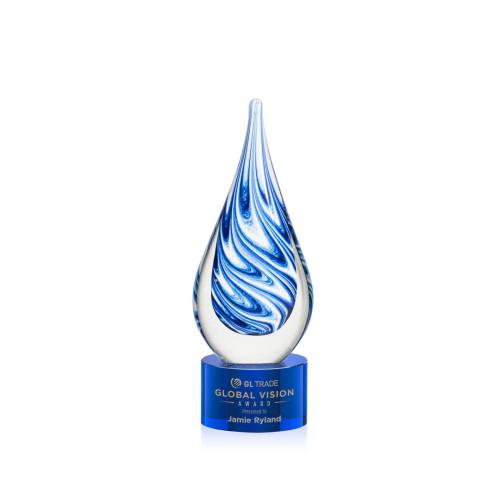 Corporate Awards - Glass Awards - Art Glass Awards - Marlin on Marvel Base - Blue