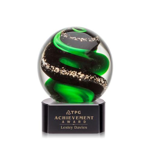 Corporate Awards - Glass Awards - Art Glass Awards - Zodiac Black on Paragon Base Spheres Glass Award