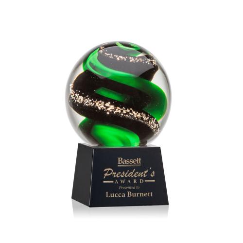 Corporate Awards - Glass Awards - Art Glass Awards - Zodiac Black on Robson Base Spheres Glass Award
