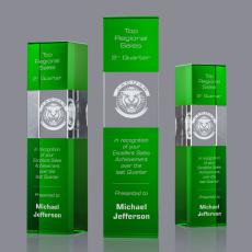 Employee Gifts - Araceli Tower 3D Green Obelisk Crystal Award