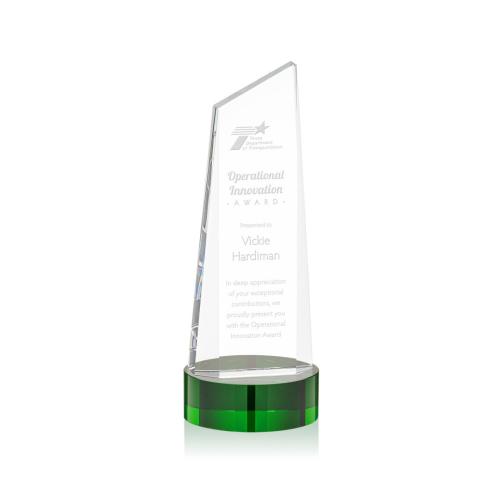 Corporate Awards - Belmont Tower Green on Stanrich Base Obelisk Crystal Award