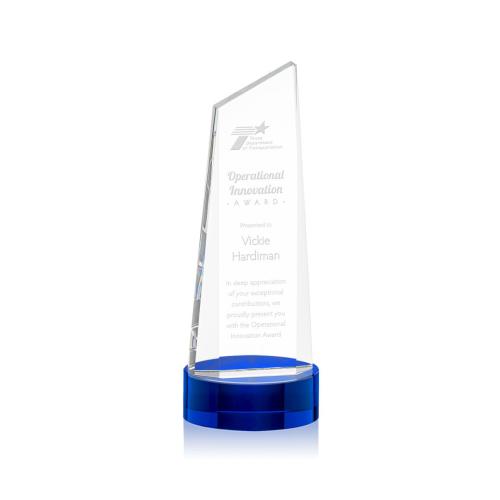 Corporate Awards - Belmont Tower Blue on Stanrich Base Obelisk Crystal Award