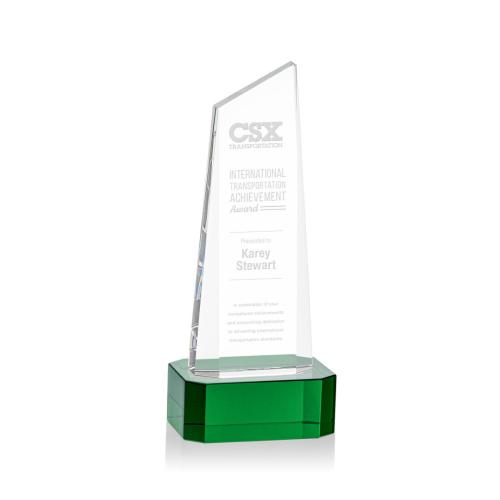 Corporate Awards - Belmont Tower Green on Padova Base Obelisk Crystal Award