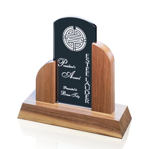 Corporate Awards - Crystal Awards - Art Deco Tower Grey Obelisk Wood Award