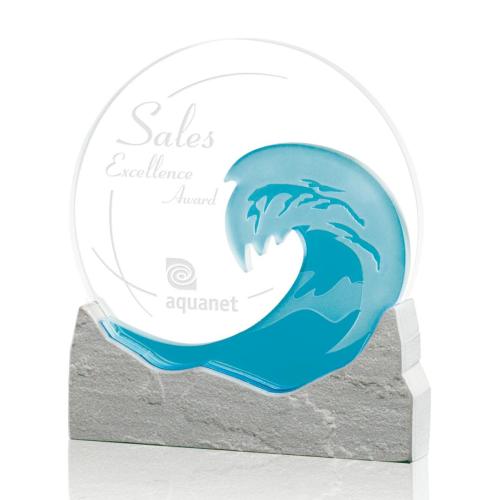 Corporate Awards - Glass Awards - Wave Starfire/Teal/Sandstone Circle Crystal Award