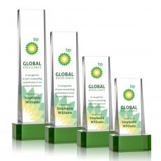 Employee Gifts - Milnerton Full Color Green on Base Obelisk Crystal Award