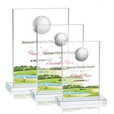 Employee Gifts - Cumberland Full Color Golf Clear Rectangle Crystal Award