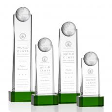 Employee Gifts - Sherbourne Globe Green  on Base Obelisk Crystal Award