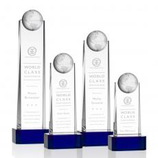 Employee Gifts - Sherbourne Globe Blue on Base Obelisk Crystal Award