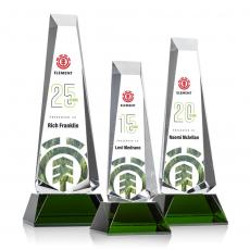 Employee Gifts - Rustern Full Color Green on Base Obelisk Crystal Award