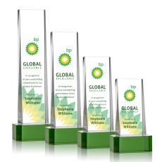 Milnerton Full Color Green on Base Obelisk Crystal Award - Crystal Awards