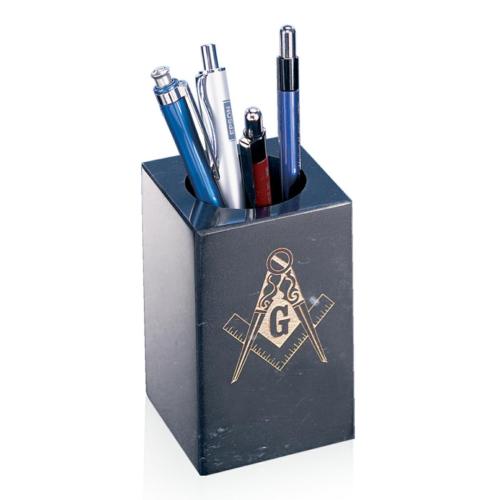 Corporate Recognition Gifts - Desk Accessories - Pencil Holder - Black Marble