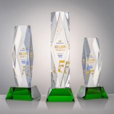 President Full Color Green on Base Obelisk Crystal Award - Corporate Awards